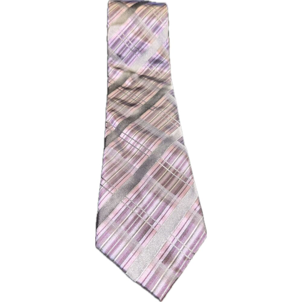 Van Heusen Stain Resistant Purple Gray Crossed Striped‎ Tie Necktie Men's
